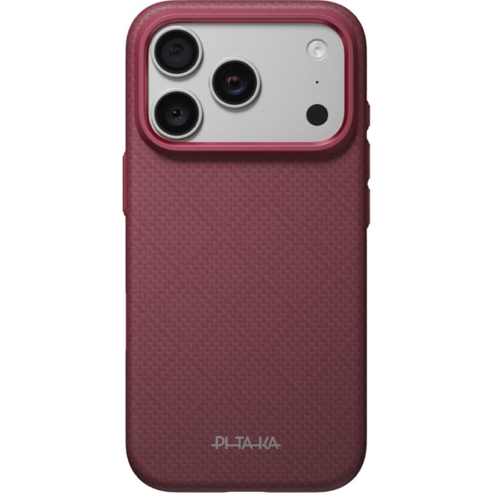 Etui aramidowe Pitaka Summa Case do MagSafe do iPhone 18 Pro Max / 17 Pro Max, burgundowe ze wzorem w romby