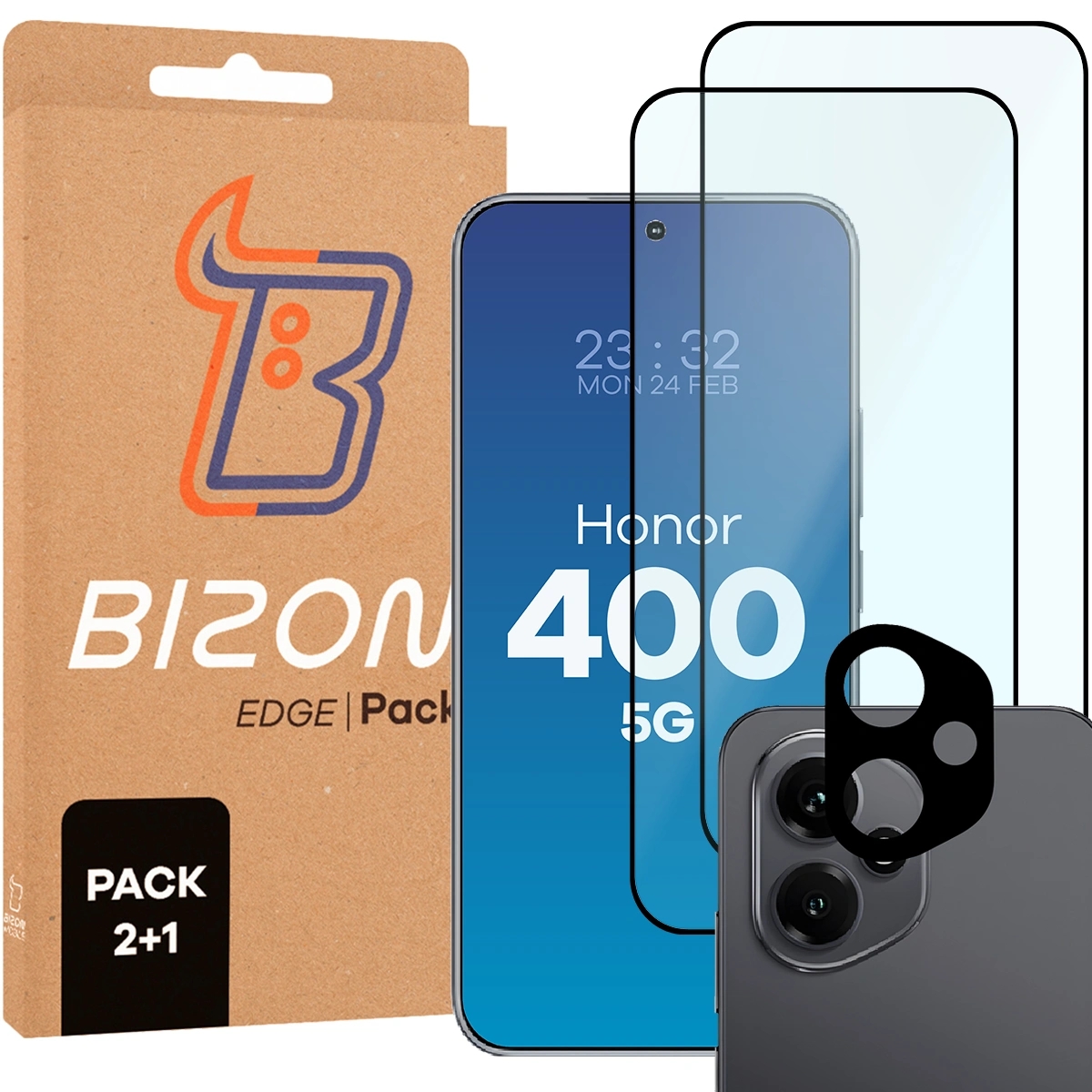 Image of 2x Szkło + szybka na aparat Bizon Edge 2 Pack do Honor 400