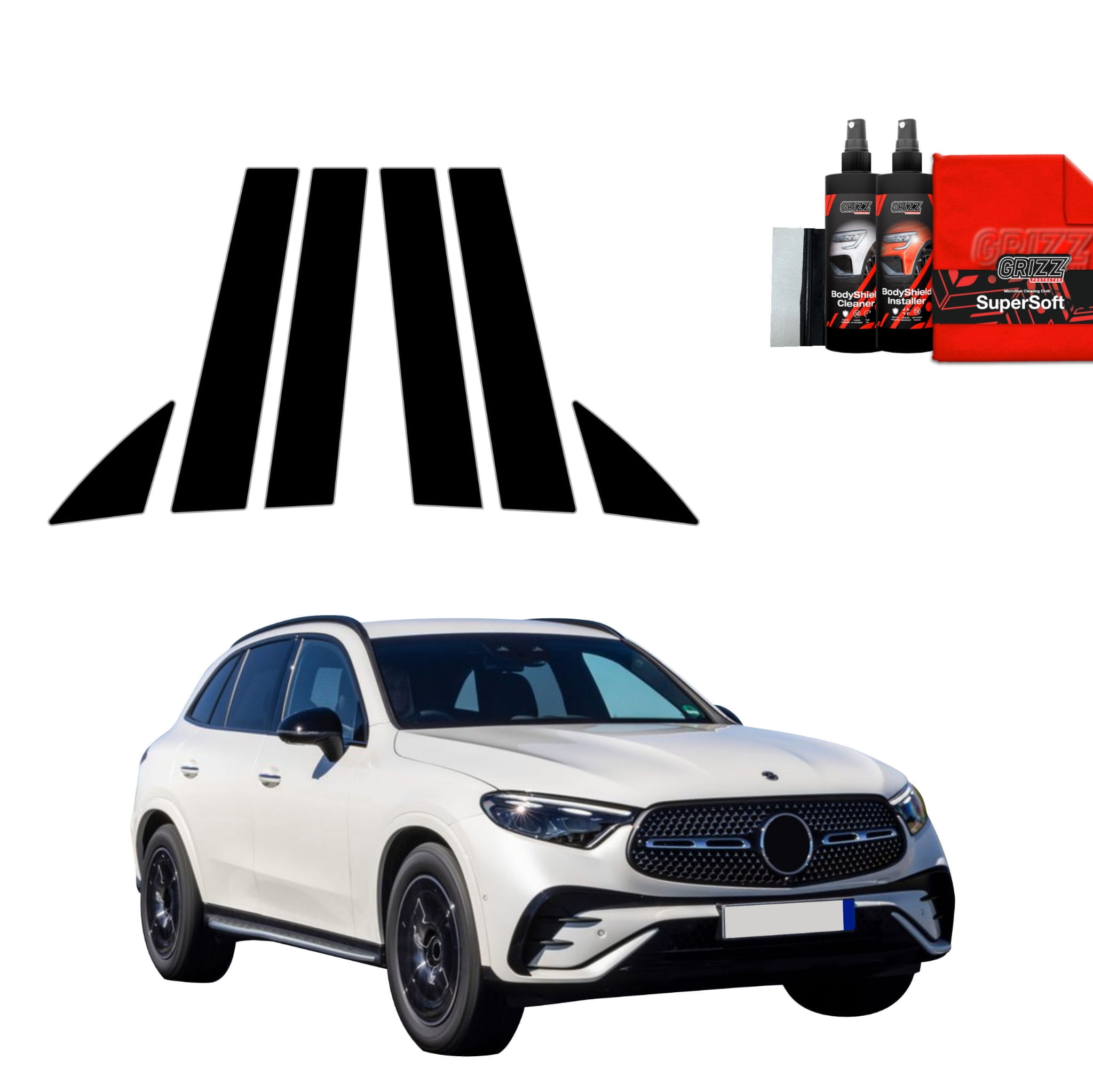 6w1 Czarna folia Grizz Protector na słupki do Mercedes-Benz GLC C254 (2023-2026)