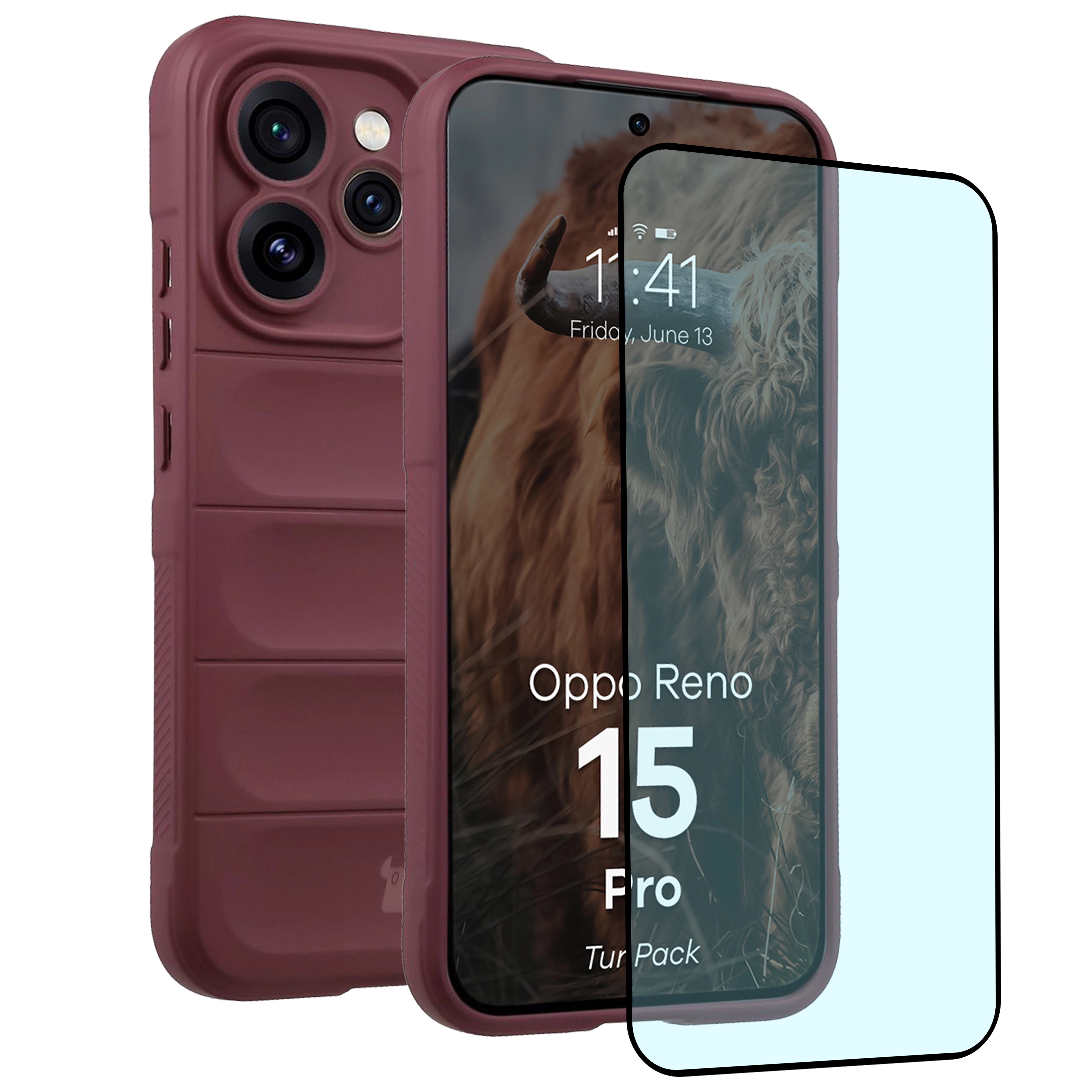 Pancerne etui + szkło hartowane Bizon Tur Pack do Oppo Reno 15 Pro, burgundowe