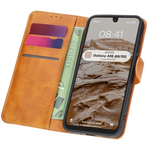 Image of Etui z klapką Bizon Case Pocket do Galaxy A16 4G/5G, brązowe