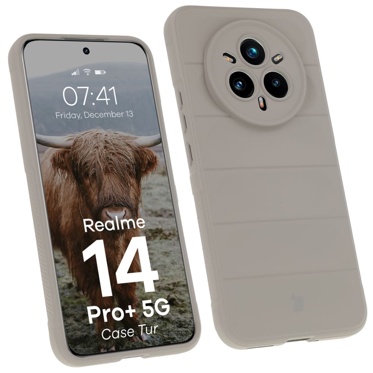 Pancerne etui Bizon Case Tur do Realme 14 Pro Plus 5G, jasnoszare