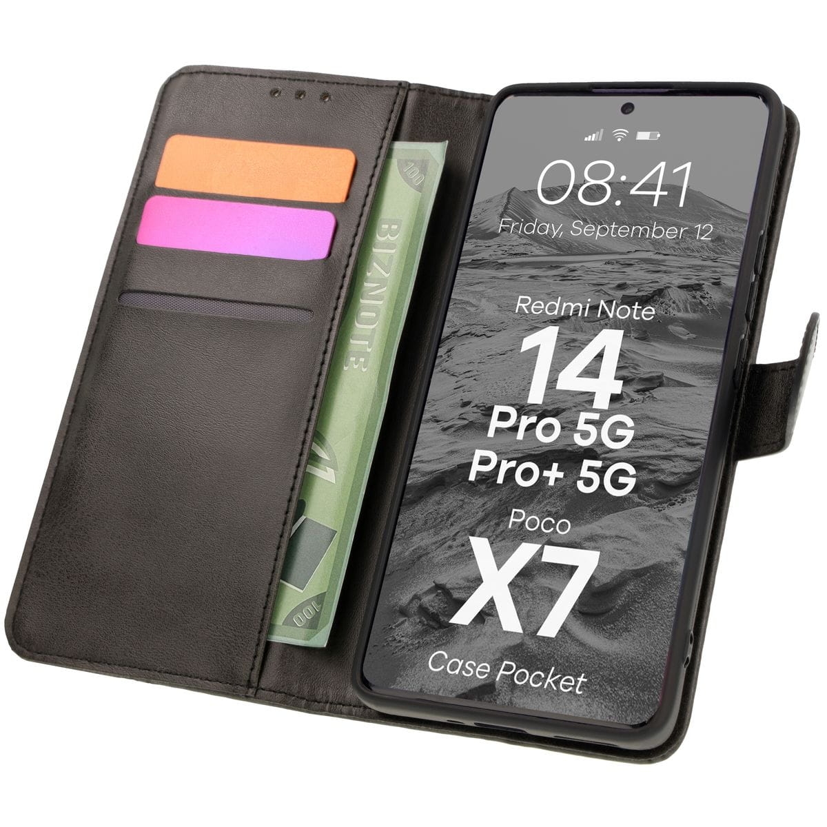 Image of Etui z klapką Bizon Case Pocket do Xiaomi Redmi Note 14 Pro 5G / Poco X7, czarne