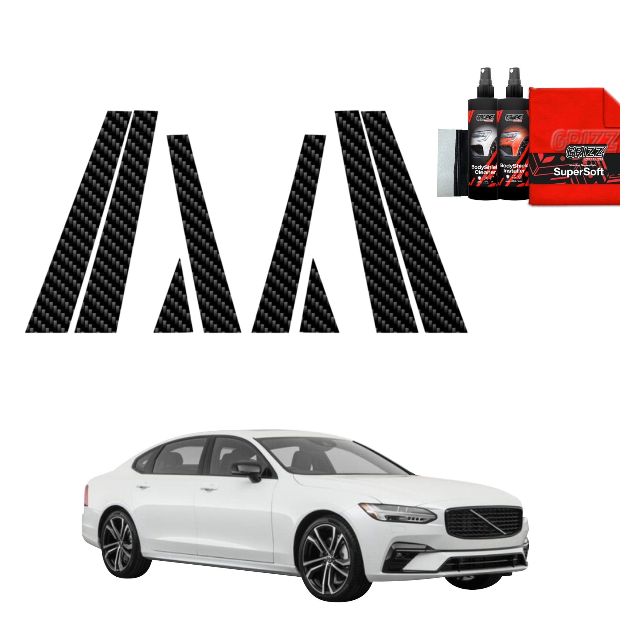 8w1 Folia karbonowa Grizz Protector na słupki do Volvo S90 Sedan 5D (2016-2020)