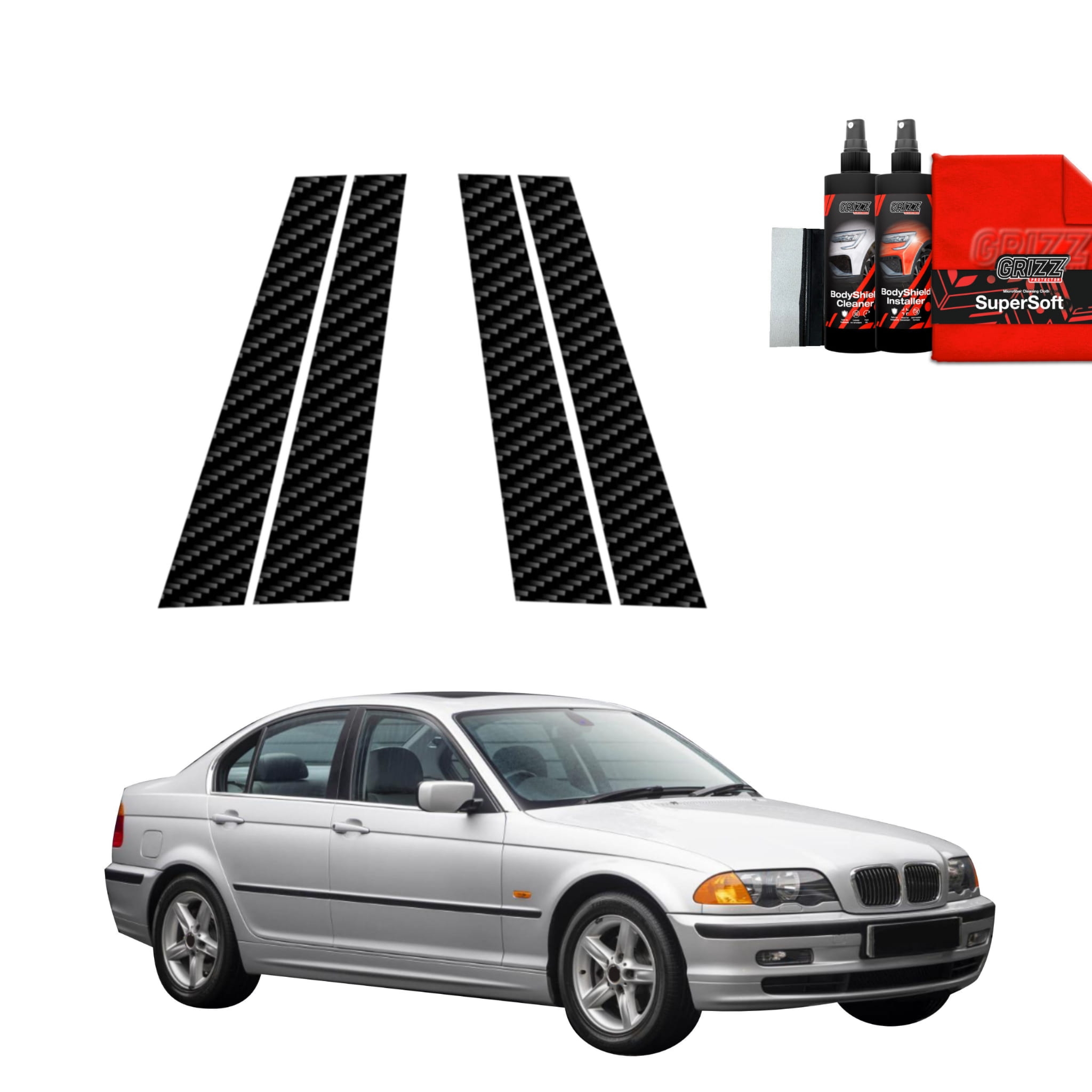 4w1 Folia karbonowa Grizz Protector na słupki do BMW 3 E46 Sedan Pre-LCI (1998-2001)
