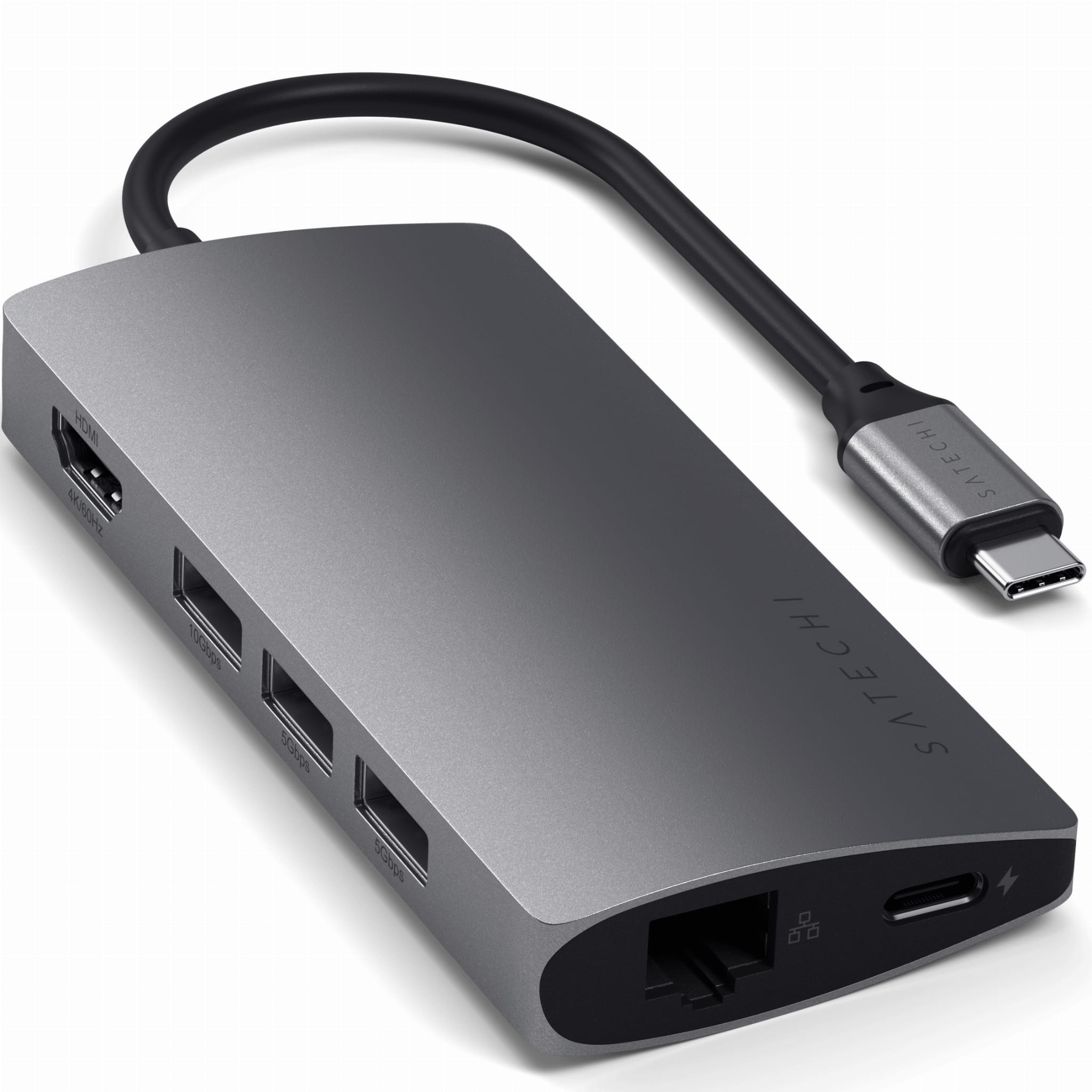 Image of Adapter, hub USB-C 7w1, Satechi Aluminium Multiport V2, 3x USB-A / HDMI / USB-C PD / SD / Ethernet, szary