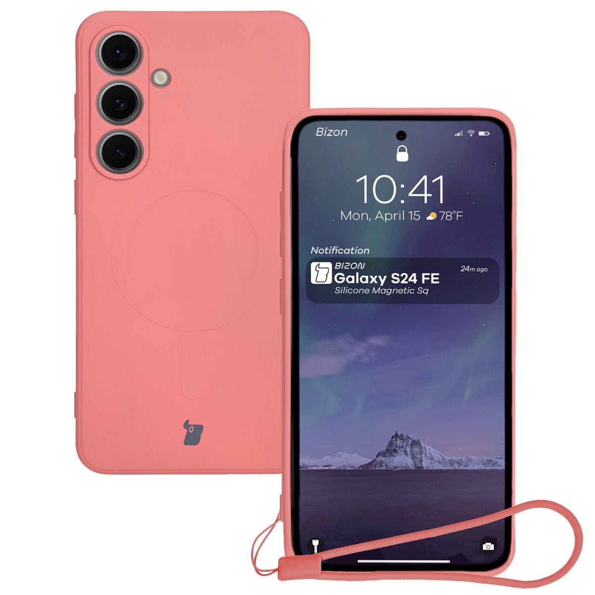 Image of Silikonowe etui z pierścieniem magnetycznym Bizon Case Silicone Magnetic Sq do Galaxy S24 FE, brudnoróżowe