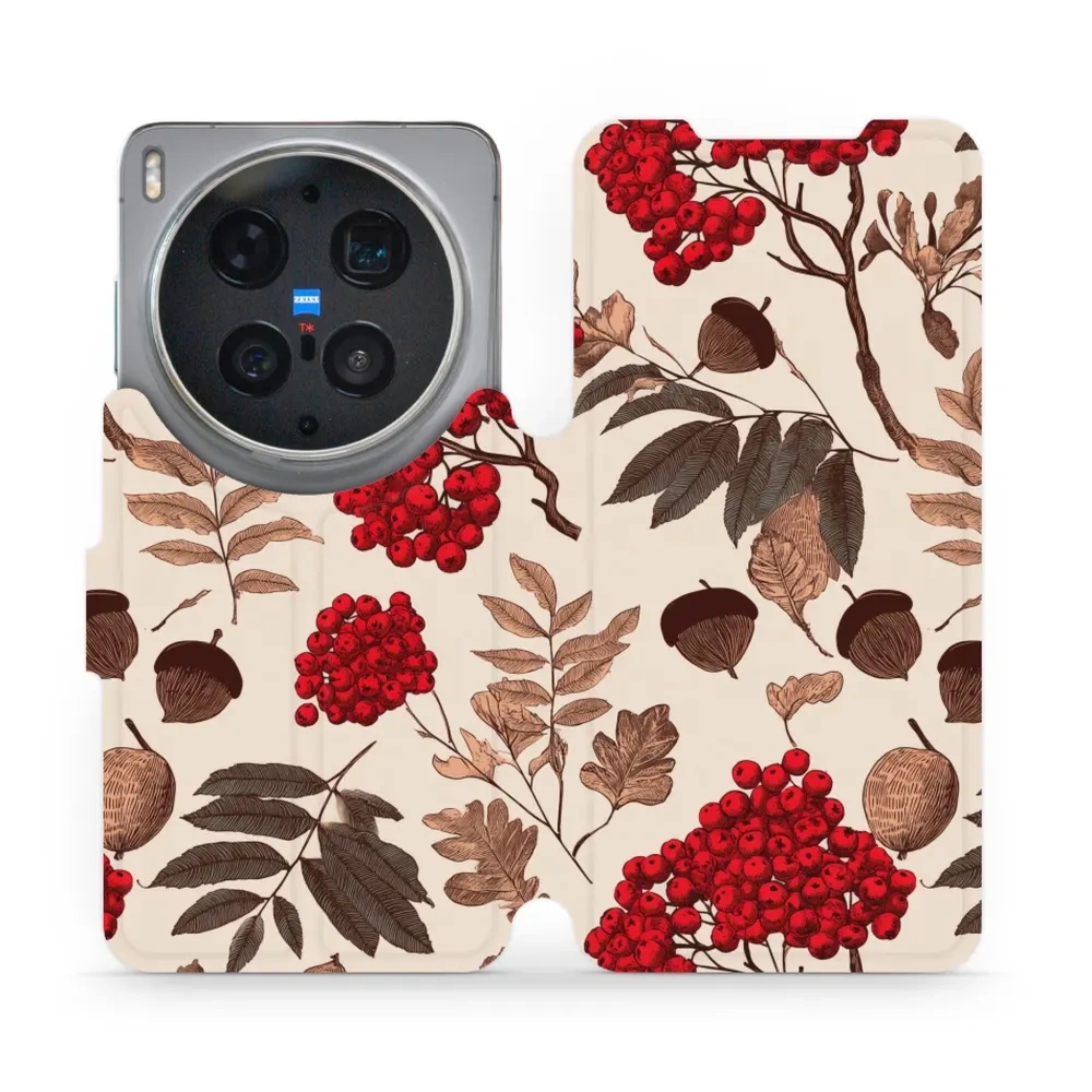 Etui z klapką do vivo X300 Ultra, Mobiwear Book, jarzębina na ecru