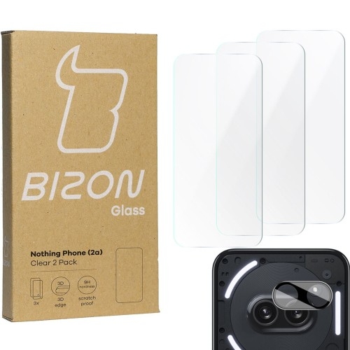 Image of 3x Szkło + szybka na aparat BIZON Clear 2 Pack do Nothing Phone (2a)