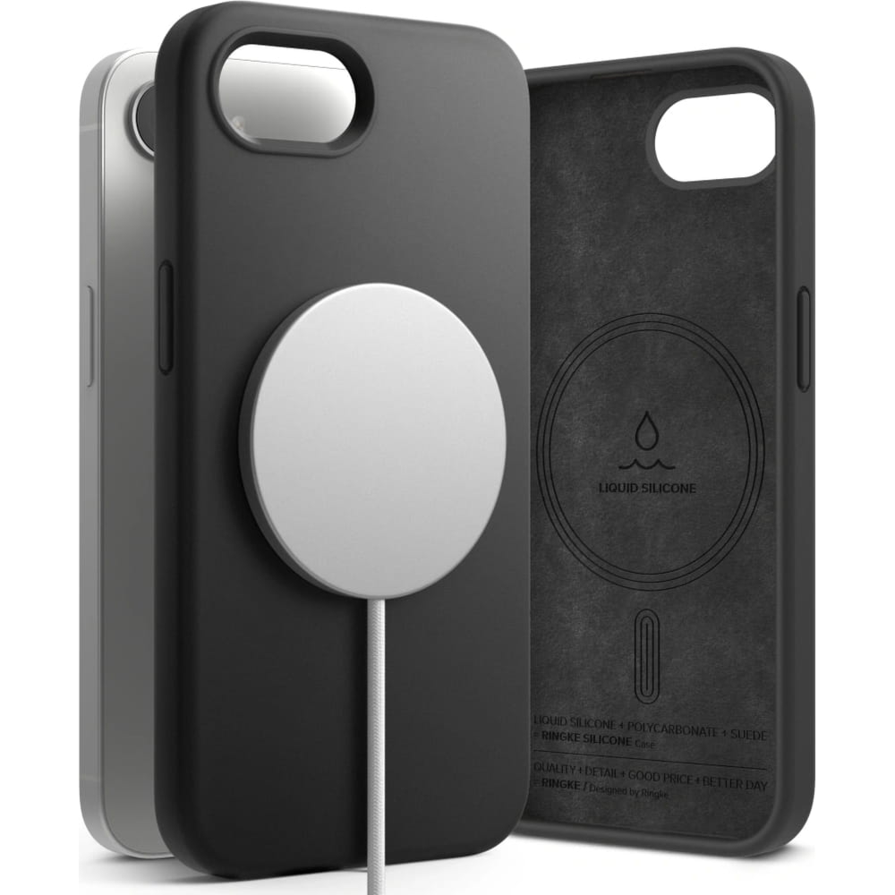 Etui Ringke Silicone Magnetic do MagSafe do iPhone 17e / 16e, czarne