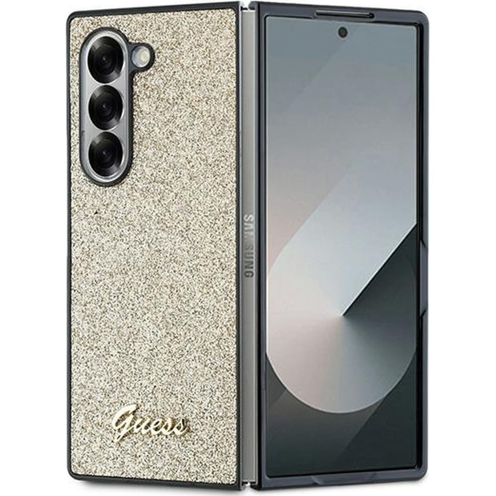 Image of Etui Guess Hardcase Glitter Script do Galaxy Z Fold6, złote