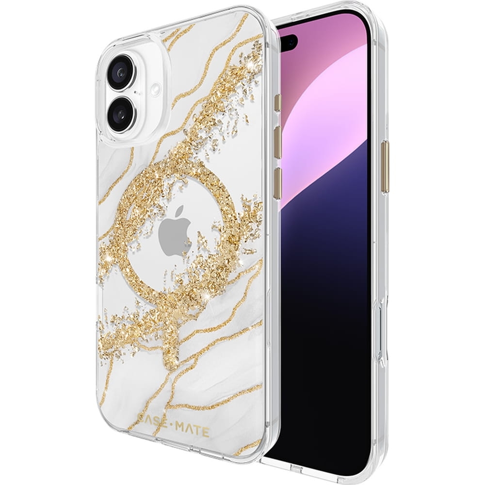 Image of OUTLET: Etui Case-Mate Karat Granite MagSafe do iPhone 16 Plus, marmurowe ze złotymi dodatkami