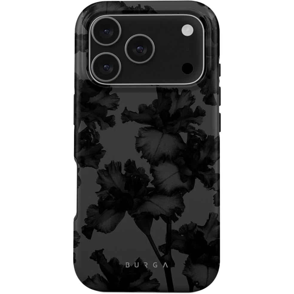 Etui Burga Nucturnal Tough Magnetic do iPhone 17 Pro, czarne z kwiecistym wzorem