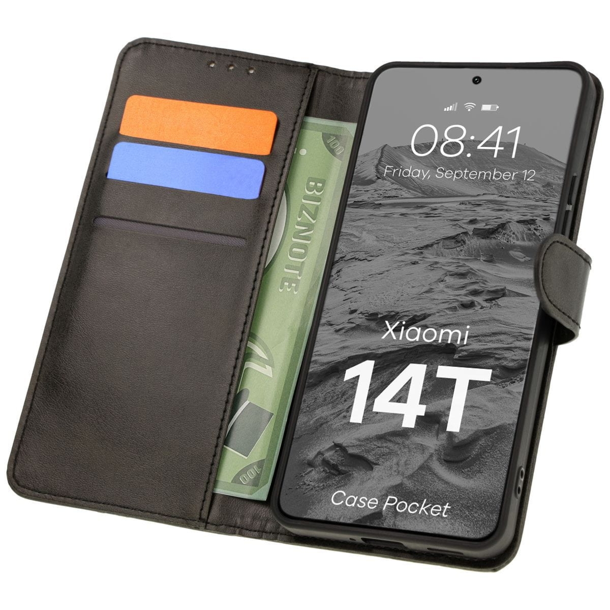 Etui z klapką Bizon Case Pocket do Xiaomi 14T, czarne