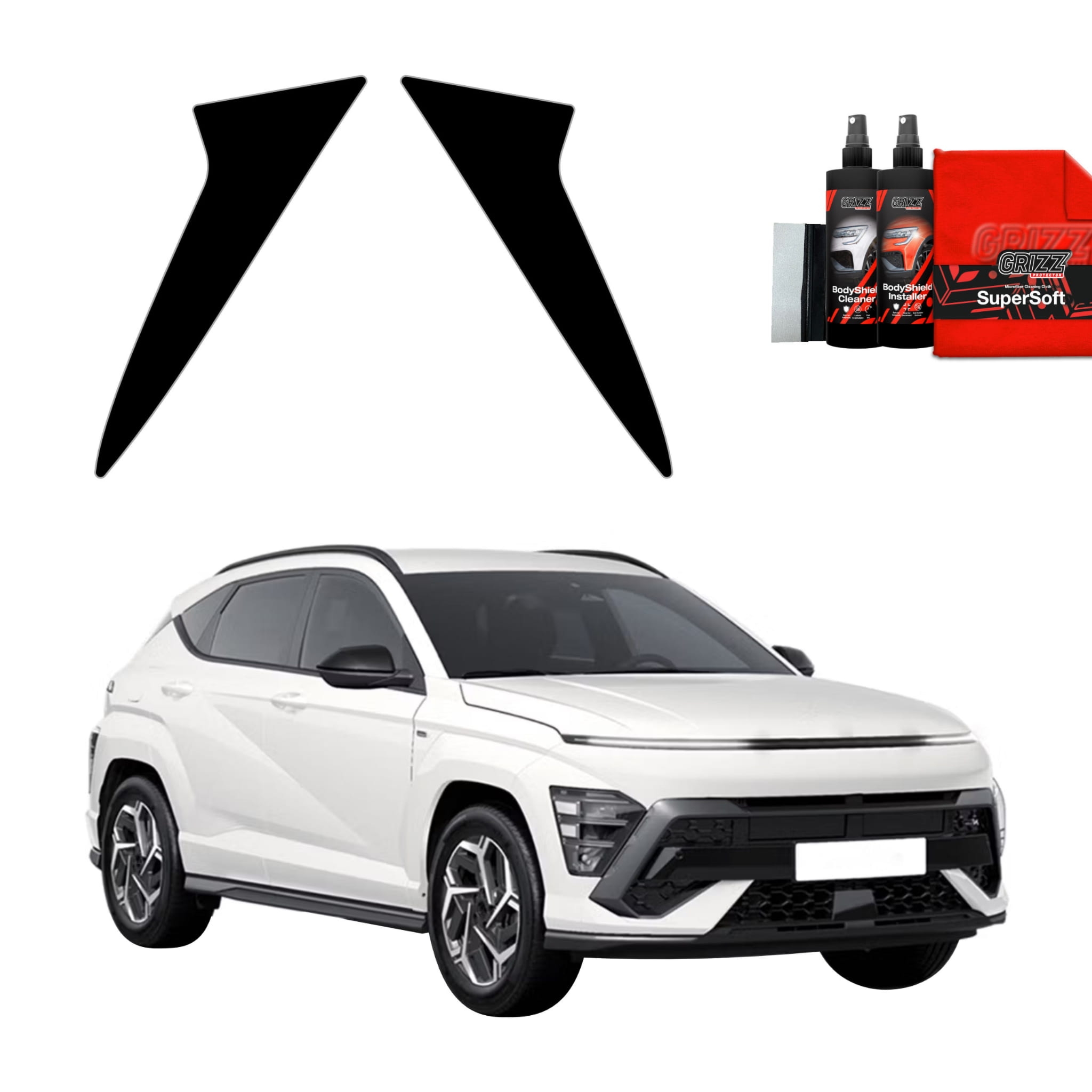 2w1 Czarna folia Grizz Protector na słupki do Hyundai Kona N-Line (2023-2026)