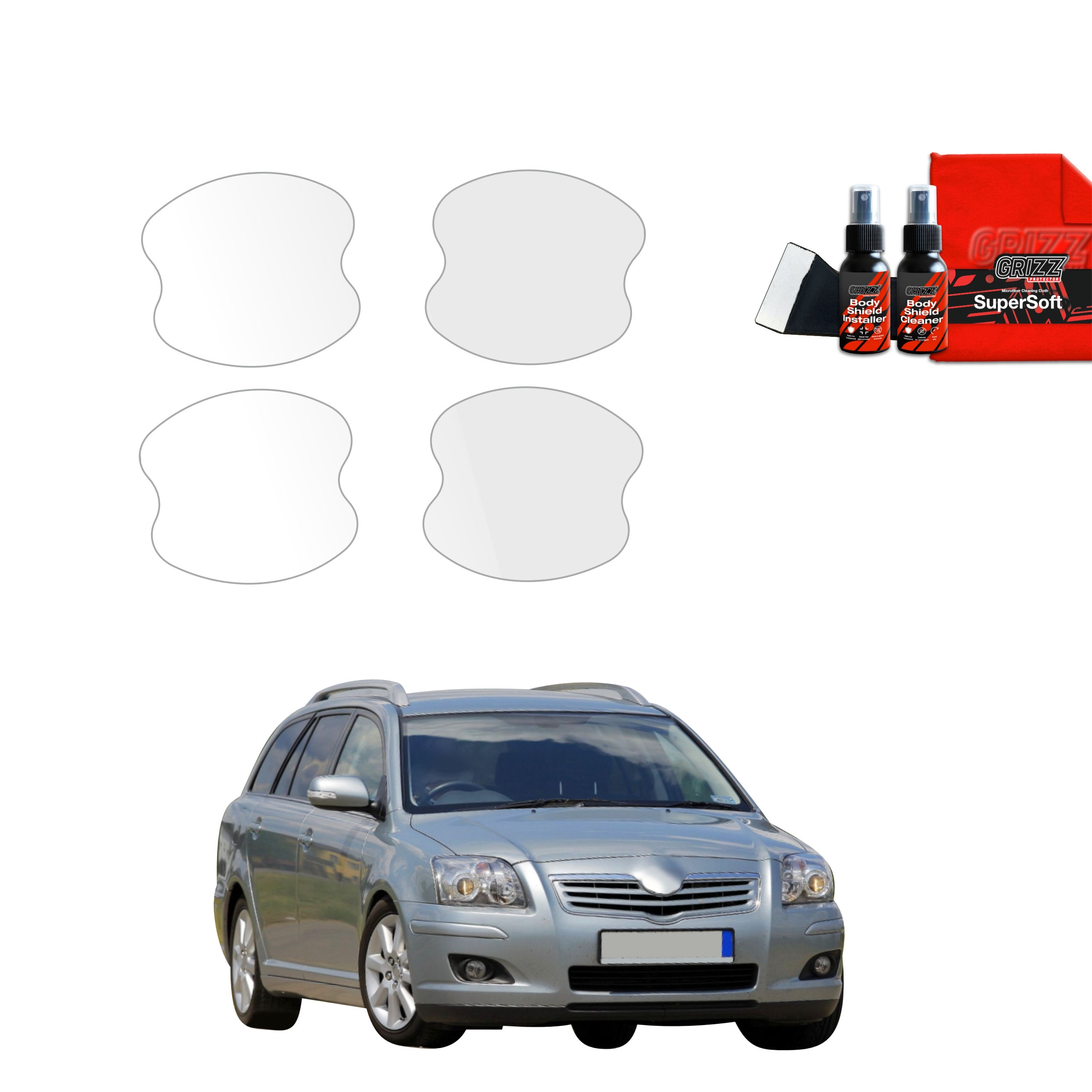 4w1 Bezbarwna folia ochronna Grizz Protector pod klamki Toyota Avensis Kombi (2003-2009)