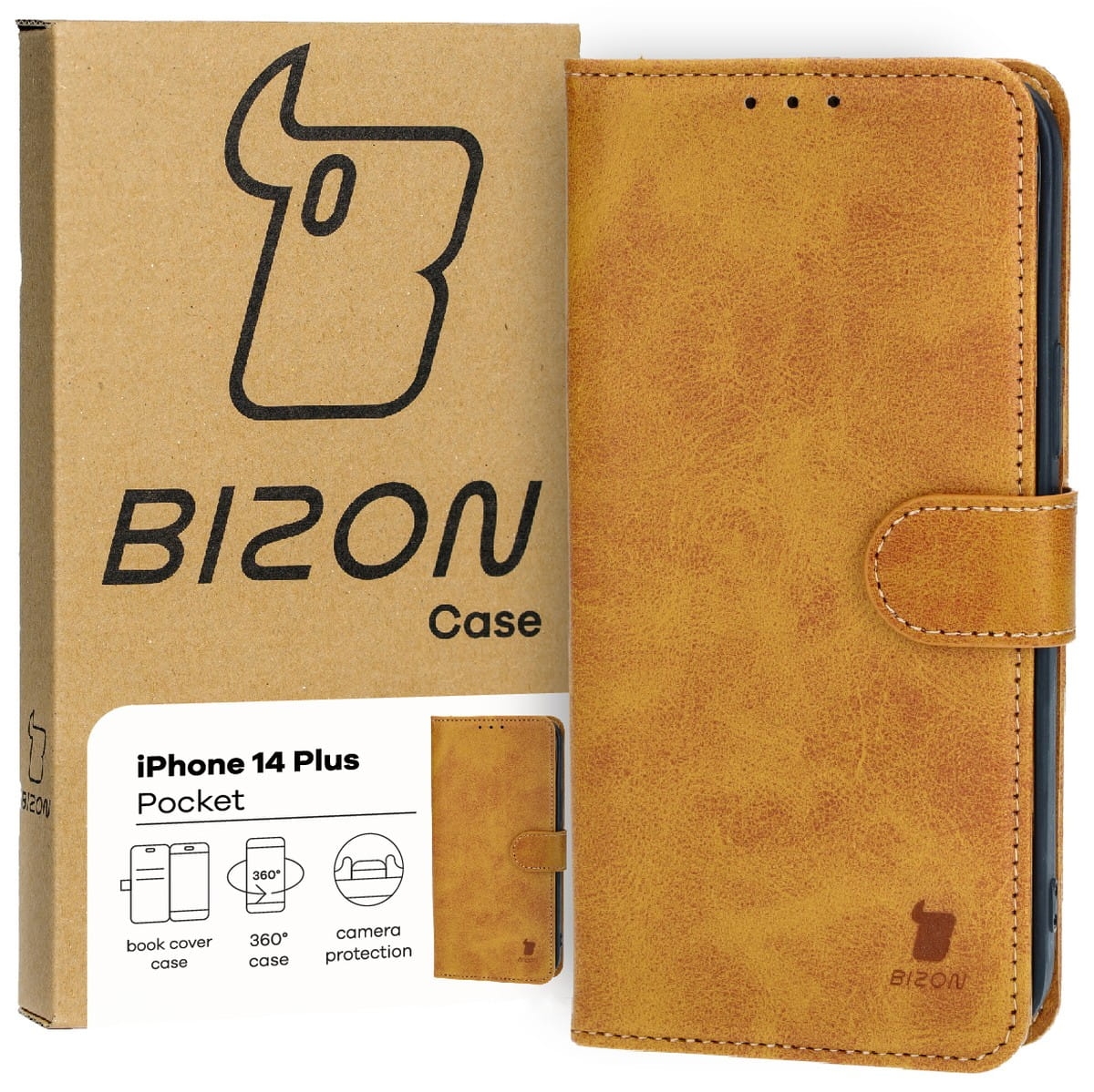 Image of Etui z klapką Bizon Case Pocket do iPhone 14 Plus, brązowe