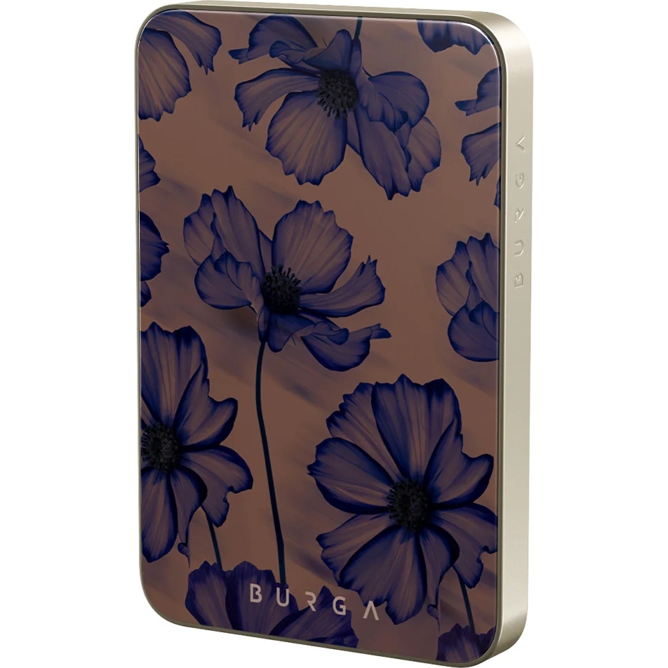 Powerbank indukcyjny Burga Magnetic Gold Velvet Night, magnetyczny do MagSafe, Qi, USB-C, PD, 20W, 5000mAh + kabel USB-C, złoty w  wzór brązowo-granatowy