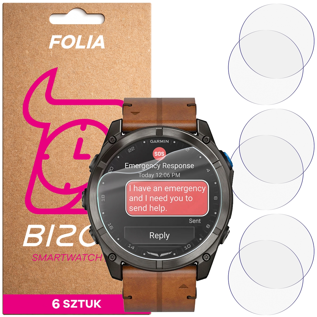 Folia ochronna na ekran zegarka Bizon Watch Film HydroFlex do Garmin D2 Mach 2 Pro, 6 sztuk
