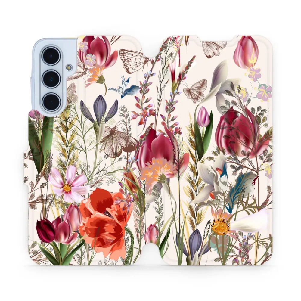 Etui z klapką do Galaxy M35 5G, Mobiwear Book, bukiet kwiatów