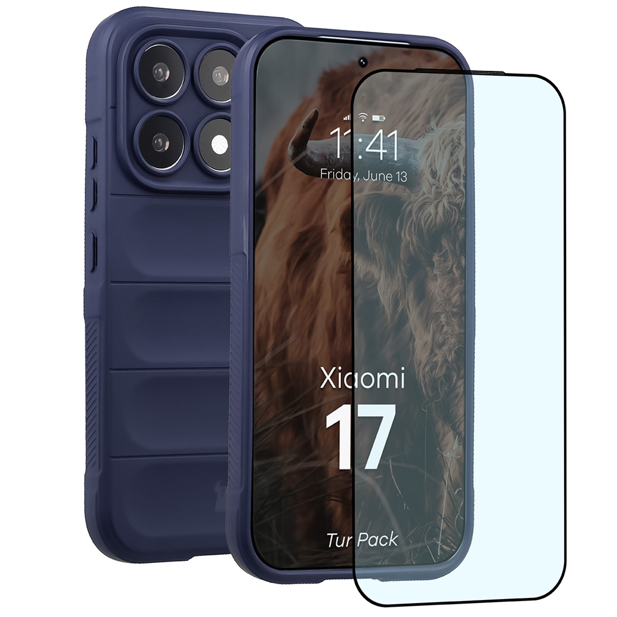 Pancerne etui + szkło hartowane Bizon Tur Pack do Xiaomi 17, granatowe
