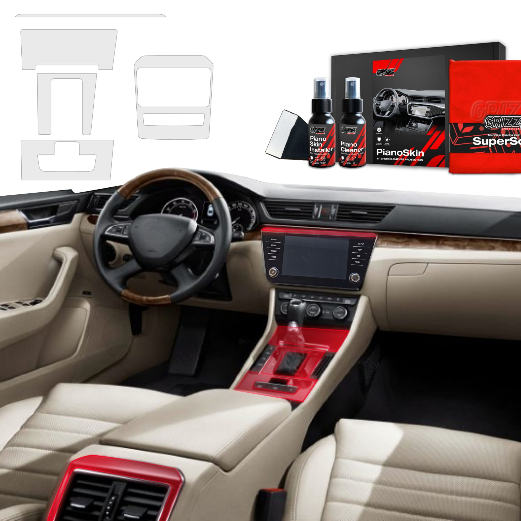 5w1 Grizz Protector folia ochronna do wnętrza Skoda Superb 3 (2015-2024) Antyodciskowa PianoSkin