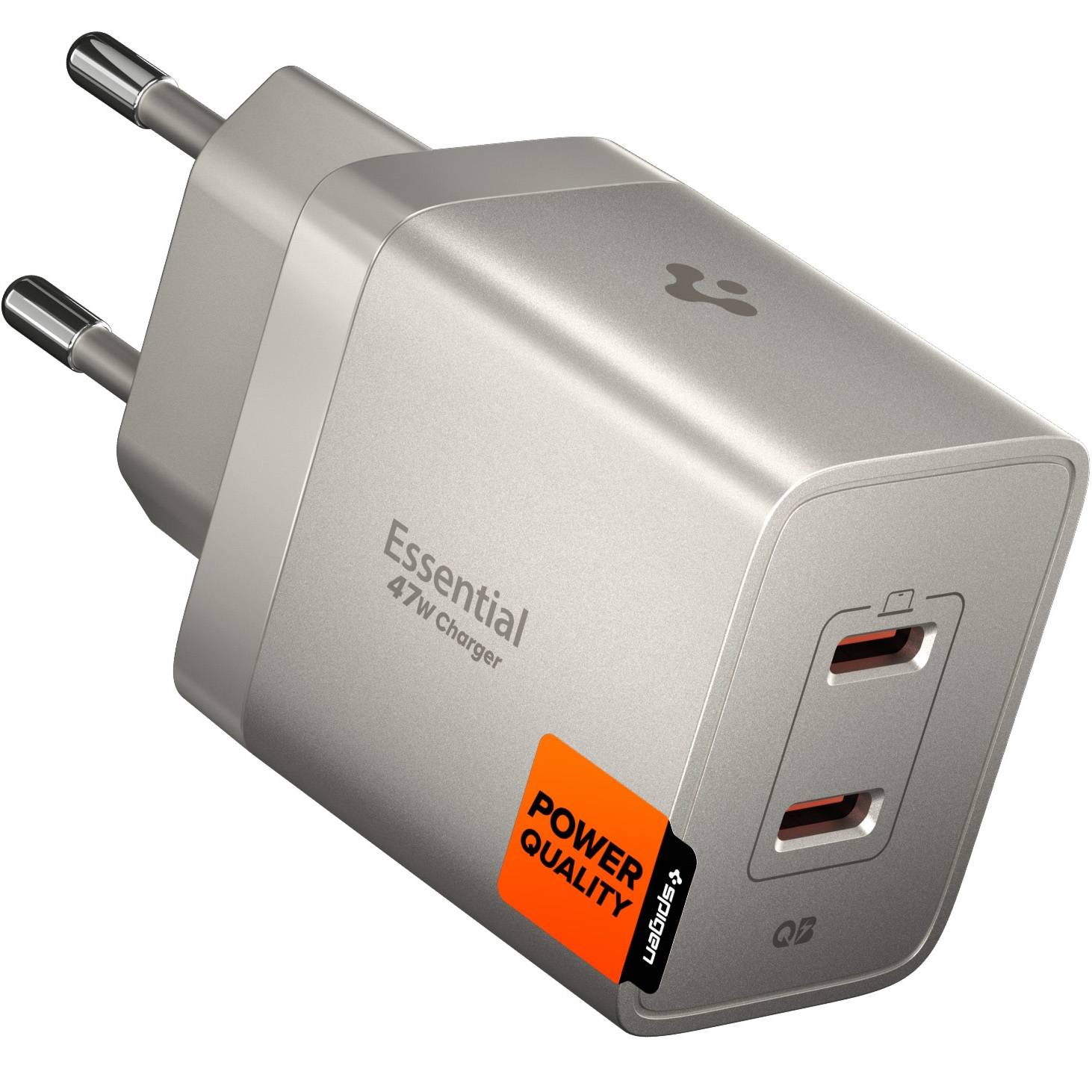 Ładowarka sieciowa GaN 2x USB-C, 47W, Spigen Essential EE472EU, beżowa