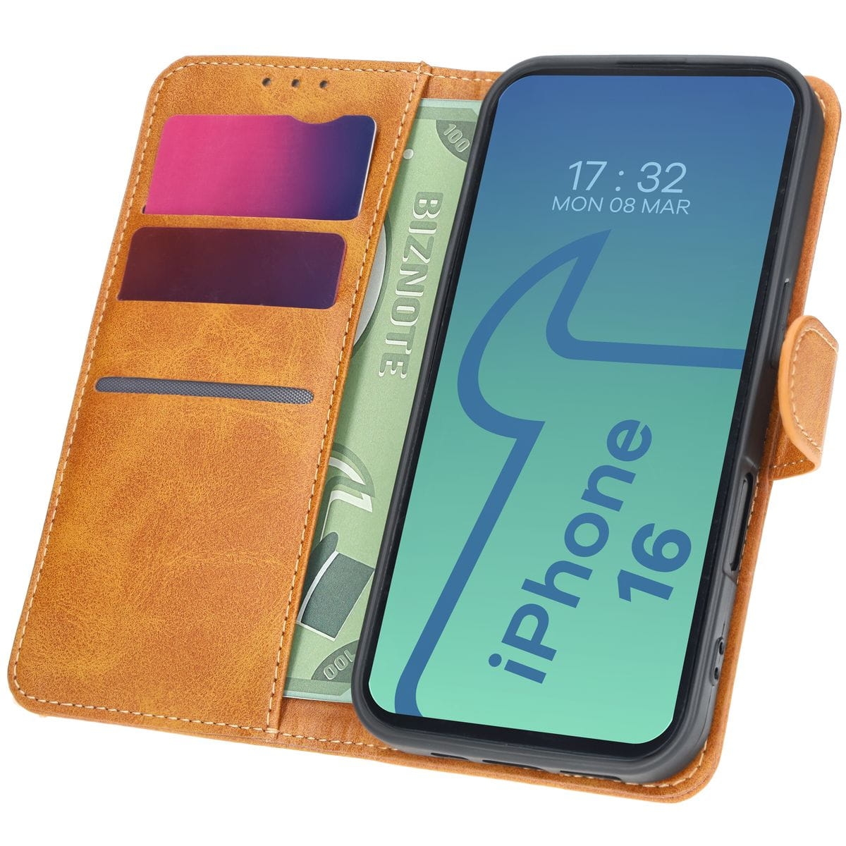 Image of Etui z klapką Bizon Case Pocket do iPhone 16, brązowe