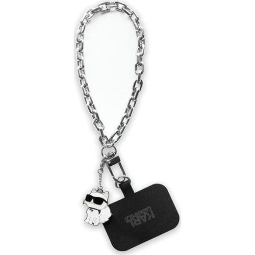 Image of Smycz do telefonu Karl Lagerfeld Universal Wrist Chain / pasek, czarna ze srebrnym łańcuszkiem
