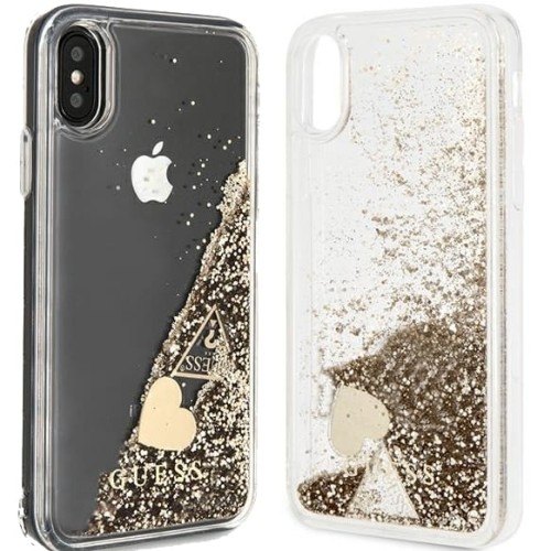 Image of Etui z brokatem Guess Liquid Glitter do iPhone Xs / X, złote