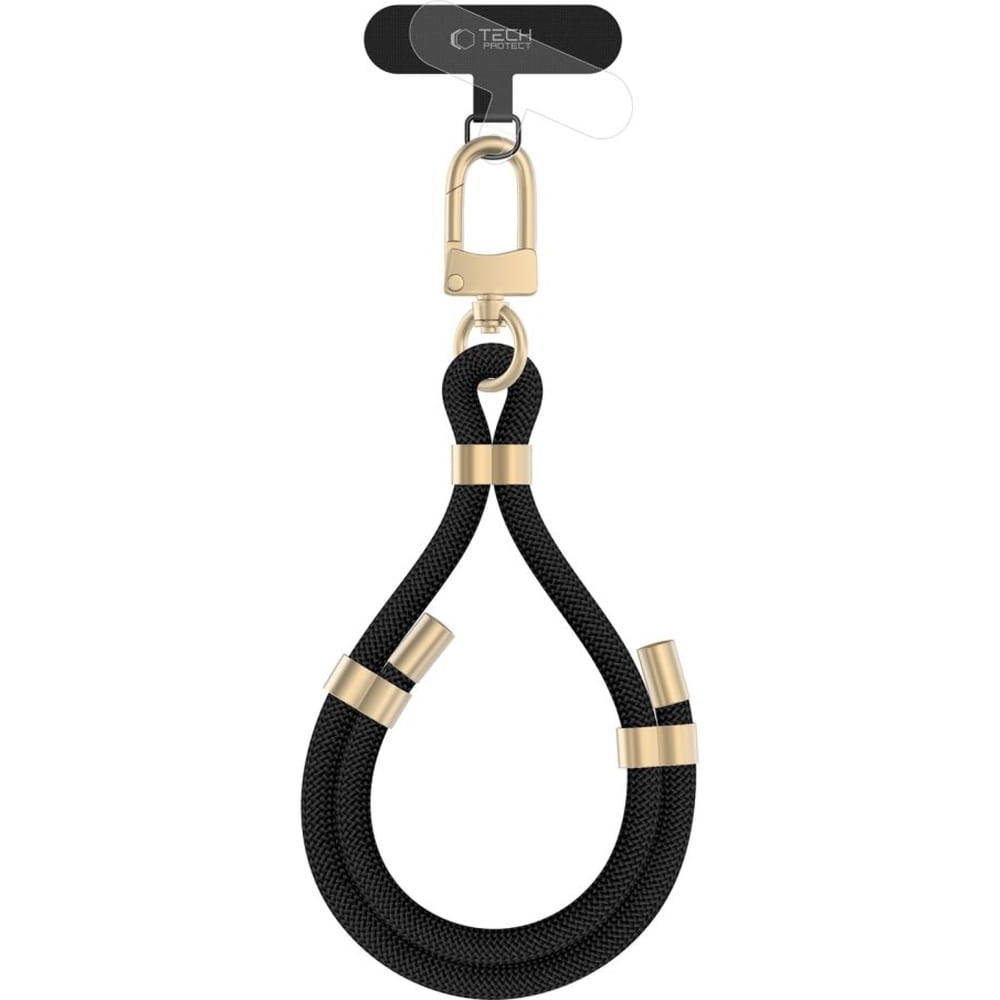 Smyczka na nadgarstek do telefonu Tech-Protect C4S Rope Wrist Strap, czarna ze złotymi elementami