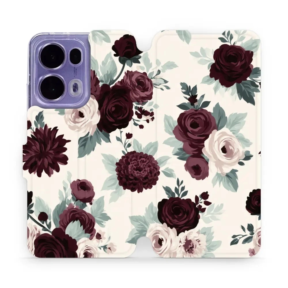 Etui z klapką do OPPO Reno13 Pro, Mobiwear Book, róże z szałwią na kremie