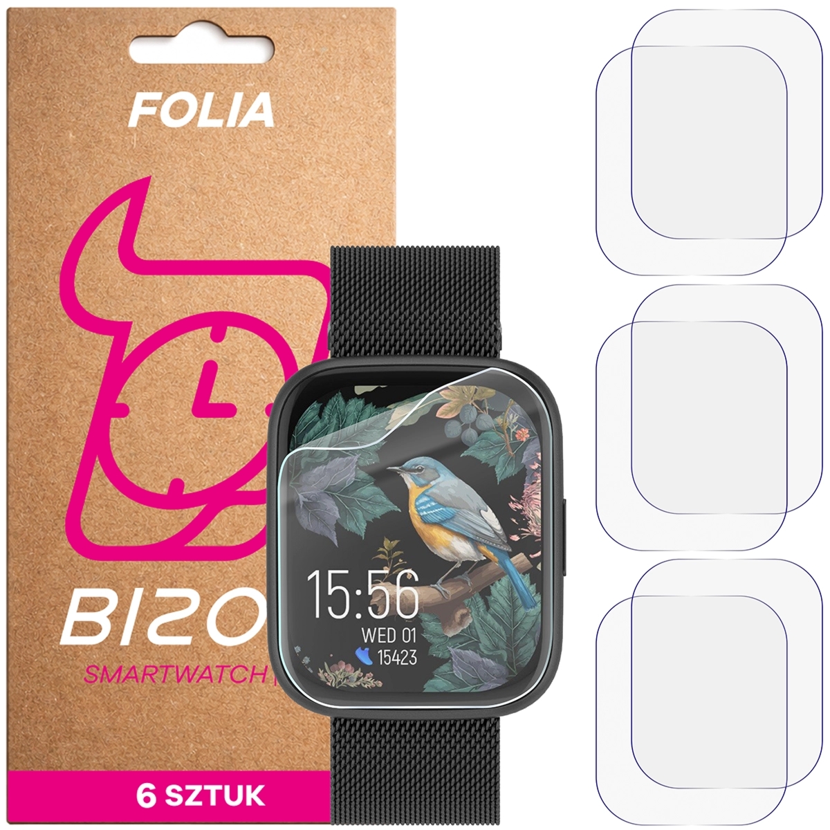 Folia ochronna na ekran zegarka Bizon Watch Film HydroFlex do Forever ForeVigo 4, 6 sztuk