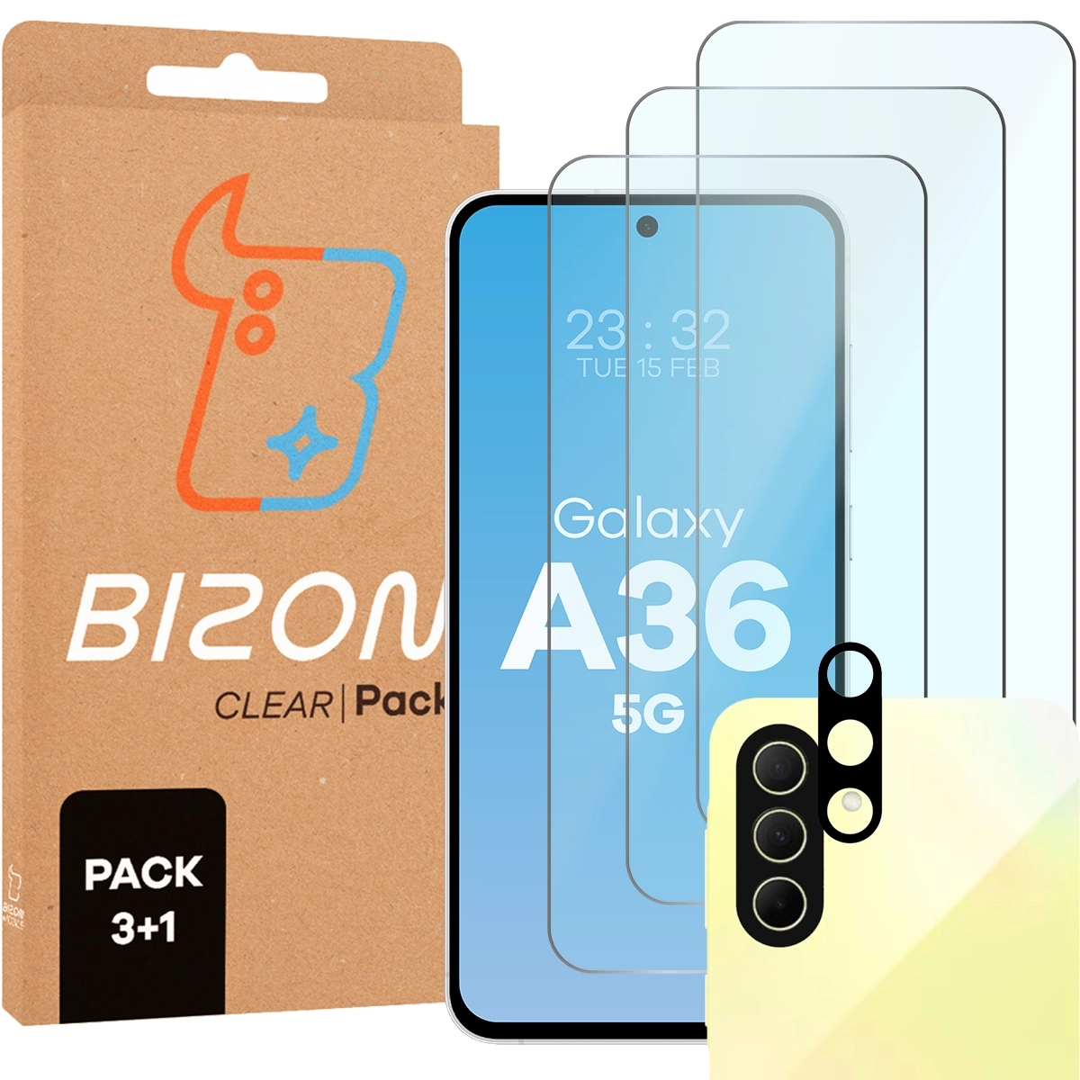 Image of 3x Szkło hartowane + szybka na aparat Bizon Glass Clear 2 Pack do Galaxy A36 5G