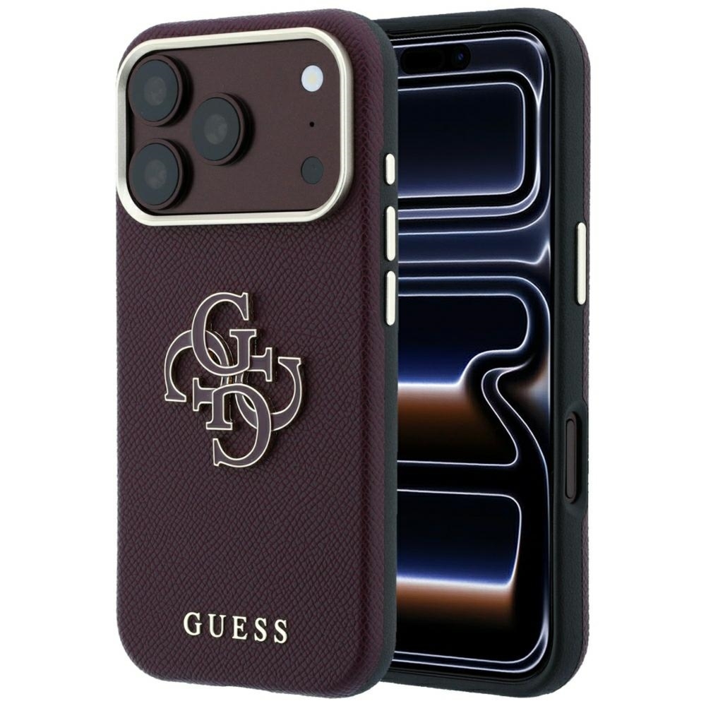 Etui Guess Grained & Big Resin Logo do iPhone 18 Pro Max / 17 Pro Max, burgundowe