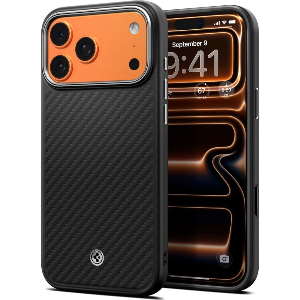 Etui Spigen Enzo Aramid T Mag (CC) do MagSafe do iPhone 18 Pro / 17 Pro, czarno-srebrne
