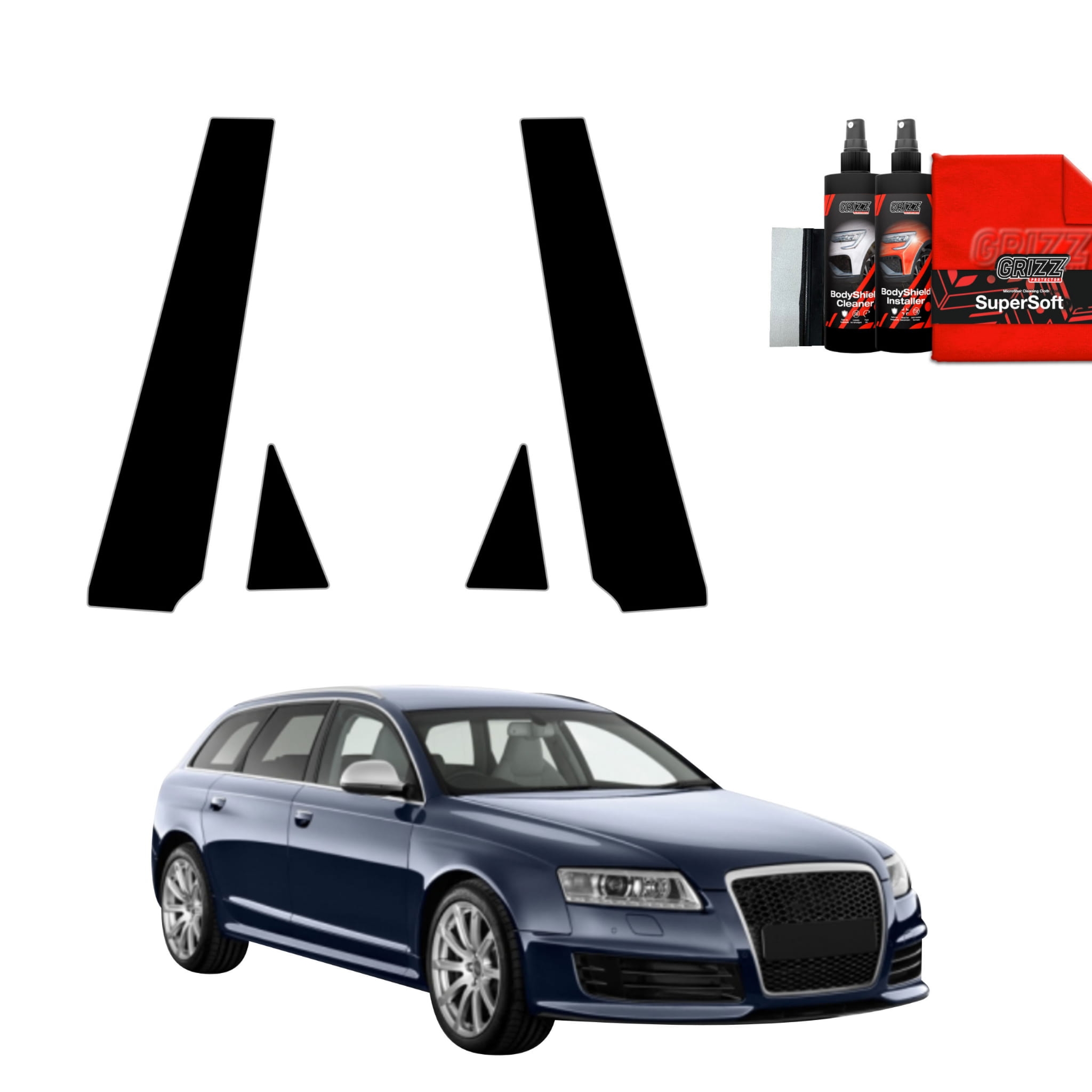 4w1 Czarna folia Grizz Protector na słupki do Audi A6 C6 Avant Facelifting (2008-2011)