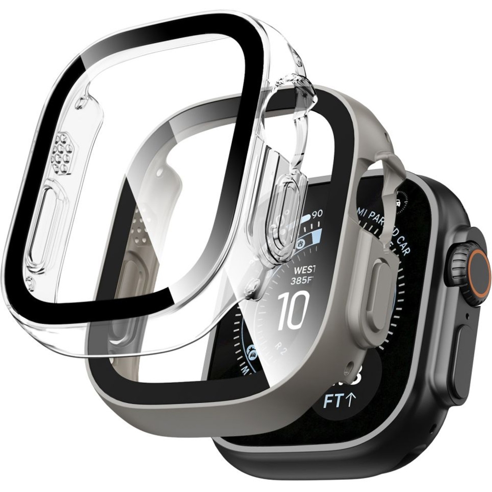 Etui + szkło Tech-Protect Defense do Apple Watch Ultra 4 49mm / 3 49mm / 2 49mm / 1 49mm, 2 sztuki, tytanowe, przezroczyste