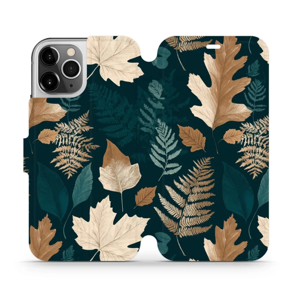 Etui z klapką do iPhone 12 Pro, Mobiwear Book, zielnik z liści i paproci