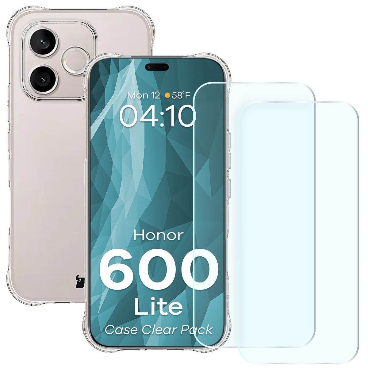 Elastyczne etui + 2x szkło hartowane Bizon Case Clear Pack do Honor 600 Lite 5G