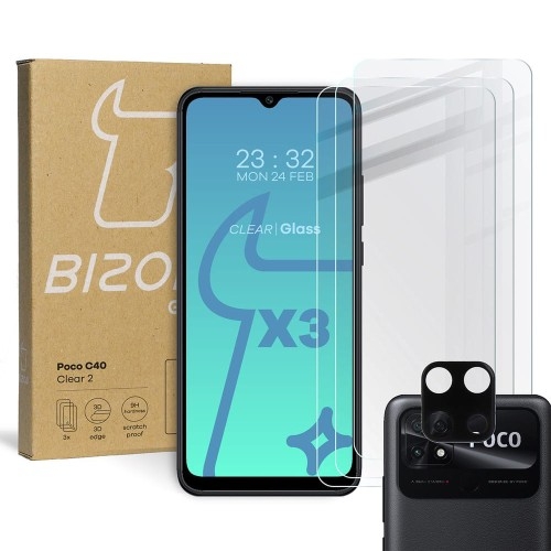 Image of 3x Szkło + szybka na aparat BIZON do Xiaomi Poco C40 / Redmi 10C