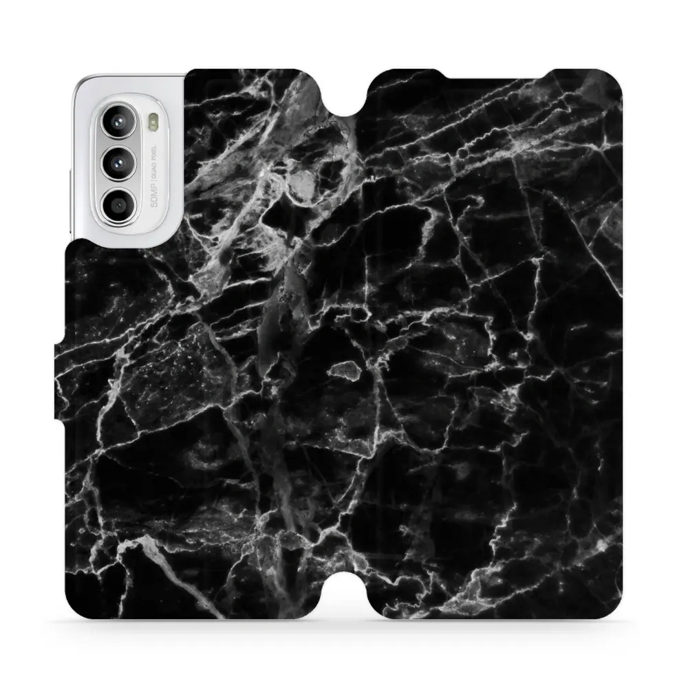 Etui z klapką do Motorola Moto G52, Mobiwear Book, czarny marmur