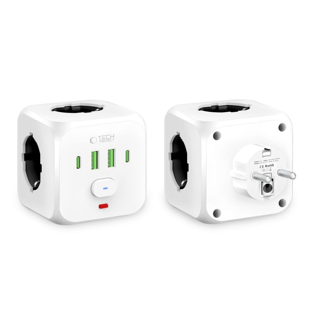 Listwa zasilająca Tech-Protect PCL3x4, 2x USB-A, 2x USB-C, 3x AC Typ Schuko, biała