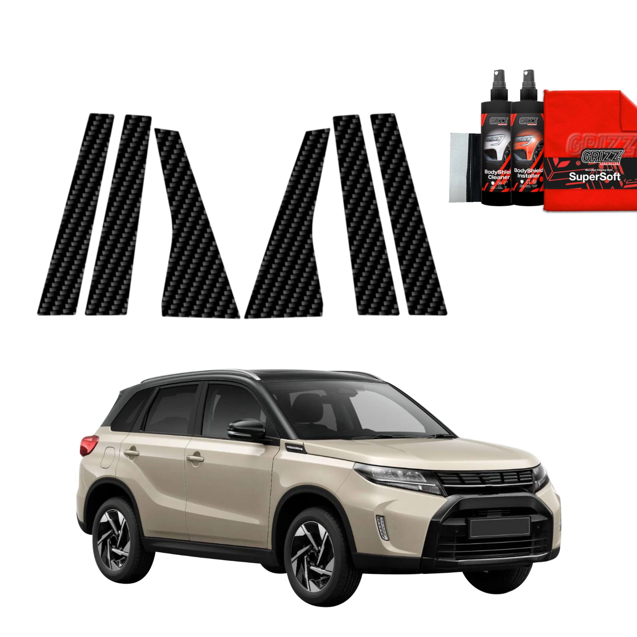 6w1 Folia karbonowa Grizz Protector na słupki do Suzuki Vitara Facelift (2024-2026)