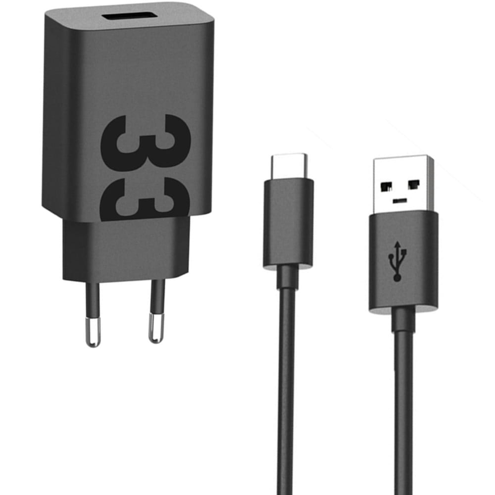 Ładowarka sieciowa USB-A QC 3.0, 33W, Motorola TurboPower, kabel USB-C, czarna
