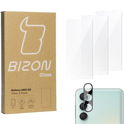 Image of 3x Szkło + szybka na aparat BIZON Clear 2 Pack do Galaxy M55 5G