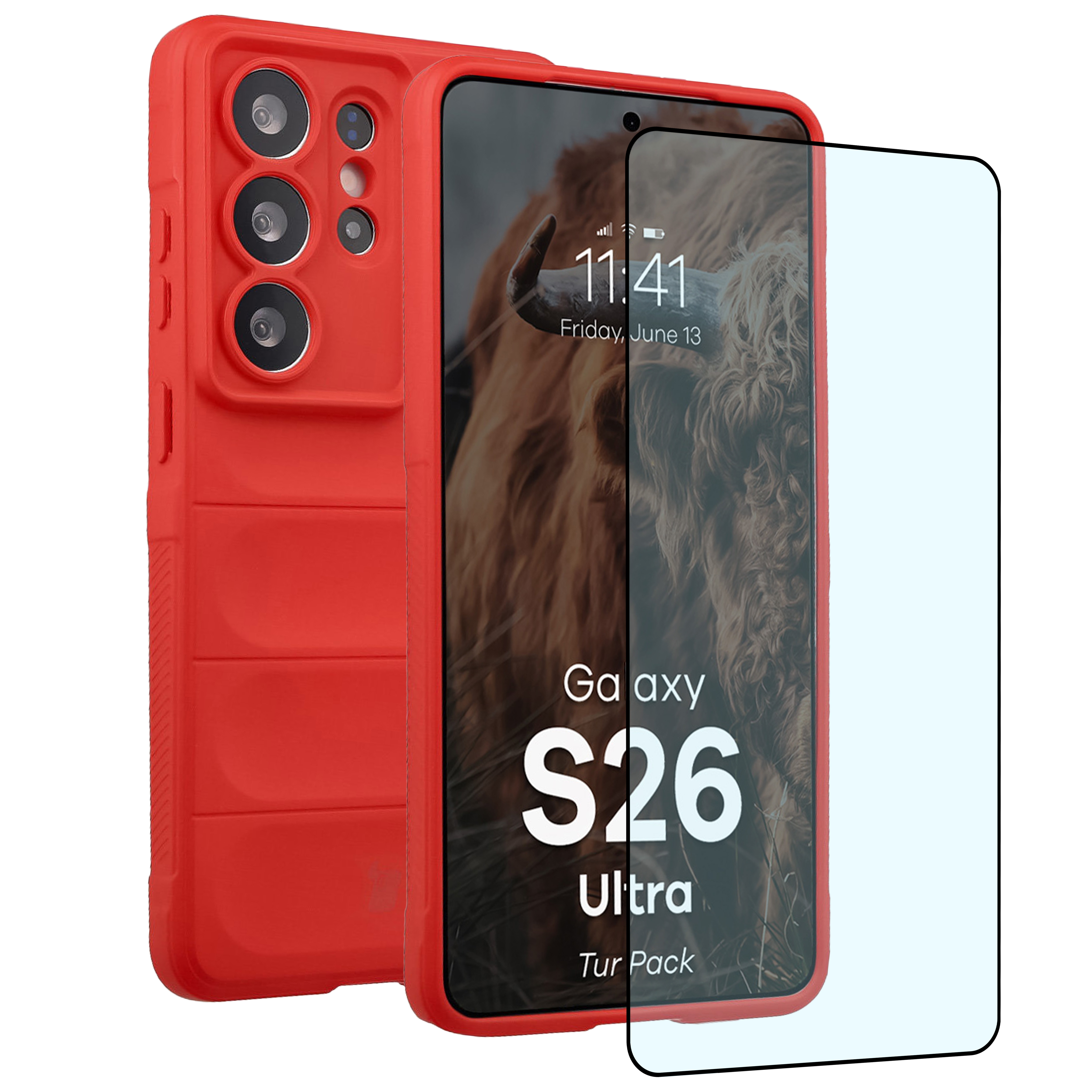Pancerne etui + szkło hartowane Bizon Tur Pack do Galaxy S26 Ultra, czerwone