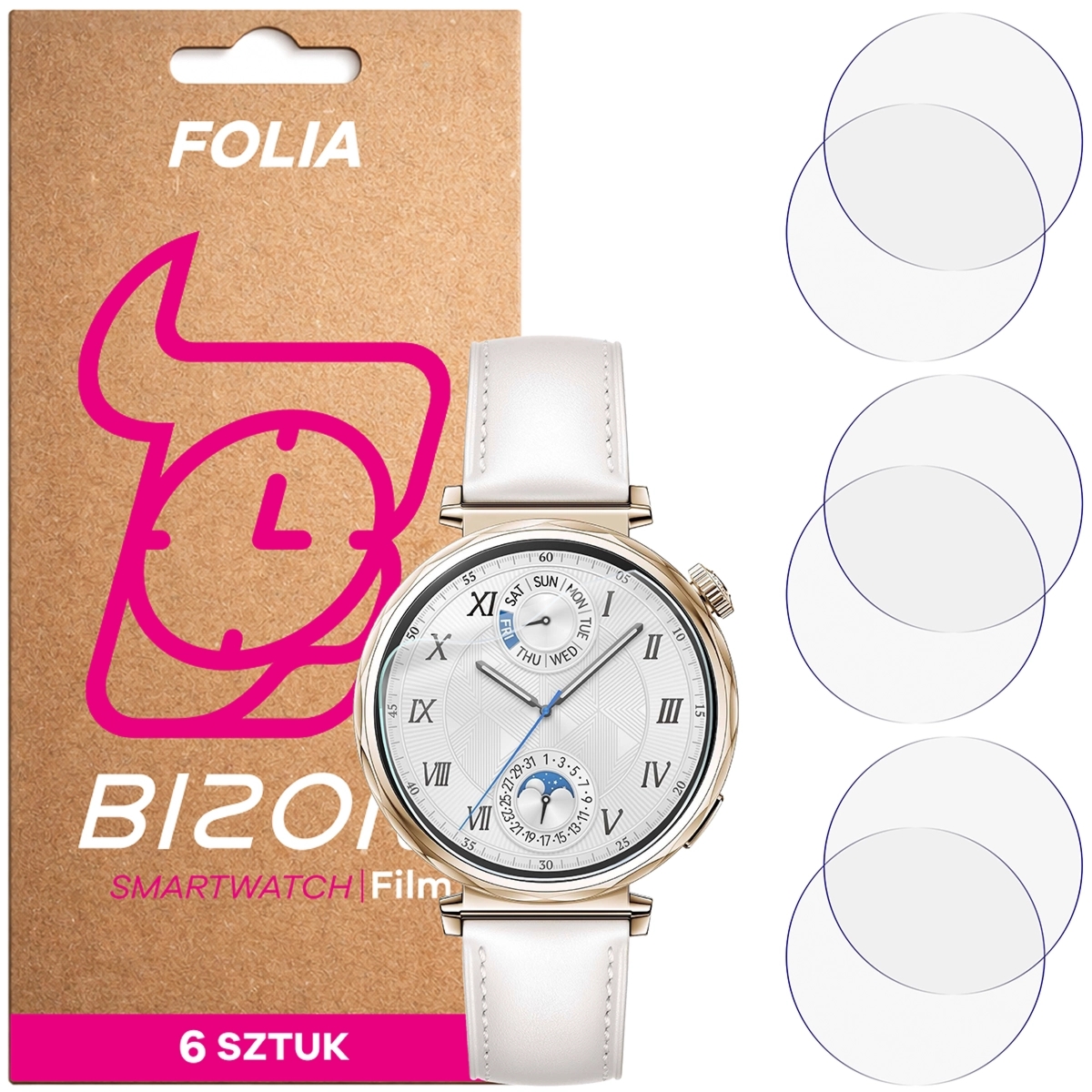 Folia ochronna na ekran zegarka Bizon Watch Film HydroFlex do Huawei Watch GT 5 41 mm, 6 sztuk