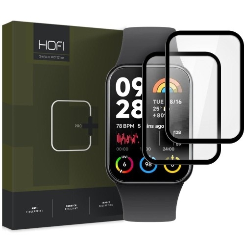 Image of Szkło hybrydowe na ekran Hofi Hybrid Pro+ do Xiaomi Smart Band 8 Pro, z czarną ramką, 2 sztuki