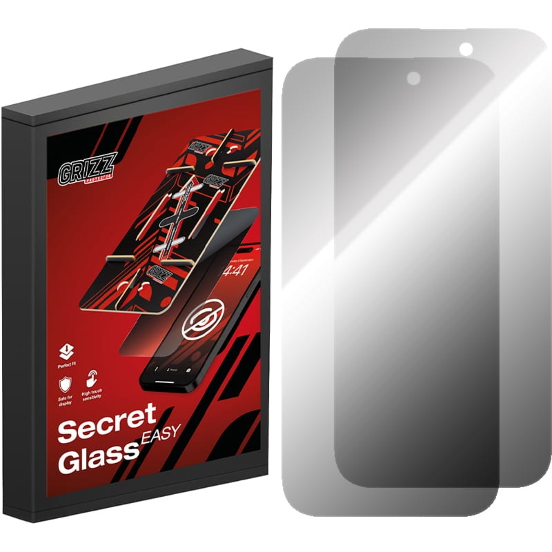 Szkło hybrydowe, prywatyzujące na ekran Grizz SecretGlass Easy do iPhone 15 Pro z aplikatorem, 2 sztuki, matowe